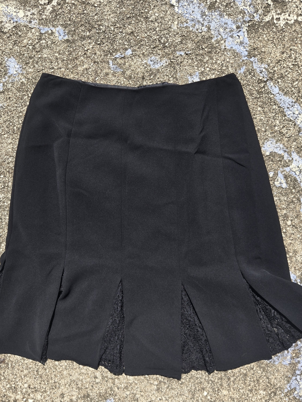 Black A-Line Skirt with Lace Panels